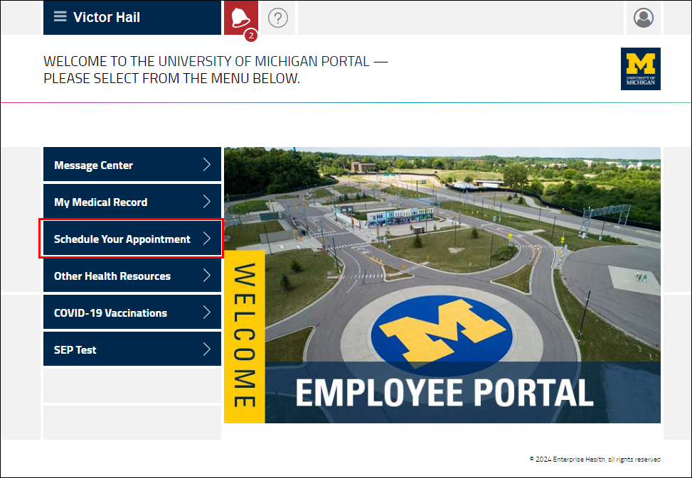 U-M Enterprise Health Portal Home page screenshot step 9