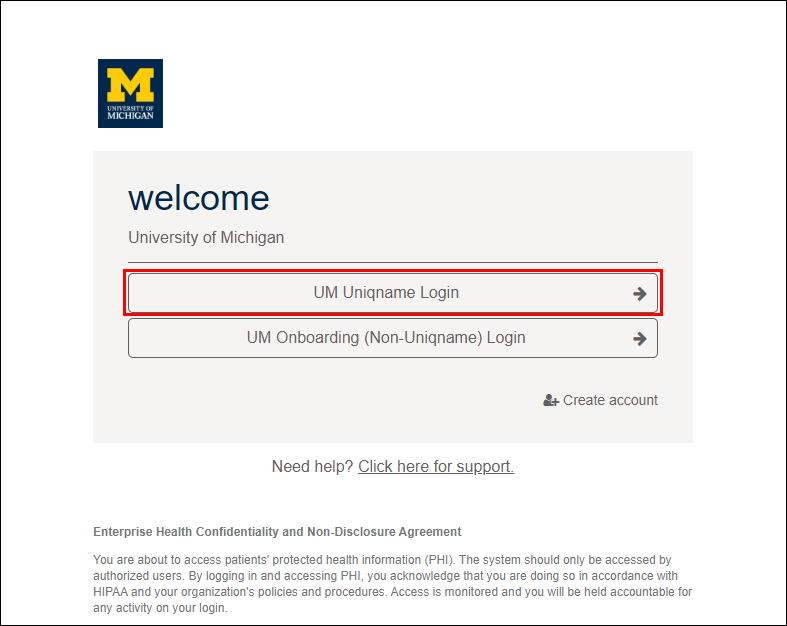 Welcome UM Uniqname Login for Enterprise Health Portal screenshot steps 2-4