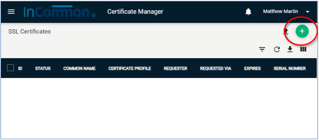 InCommon Certificate Manager (ICM) home page