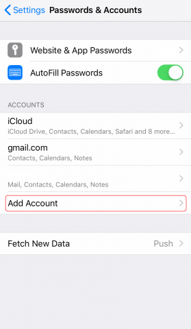 iphone passwords and accounts add account