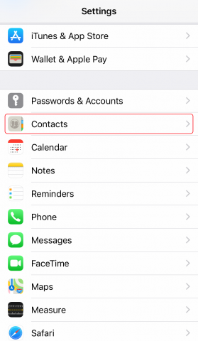 contacts section in settings