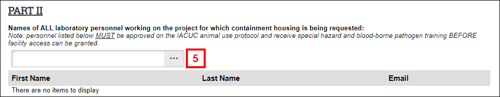 screenshot of Containment Housing Request form Part II showing step 5