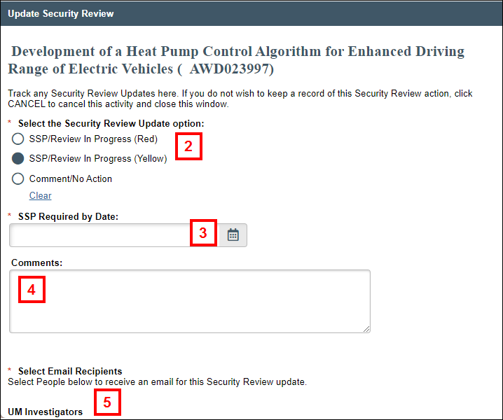 Update Security Review screen steps 2-5