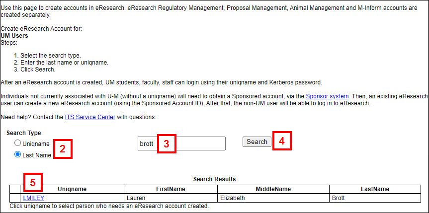 eResearch Proposal Management Create eResearch Account screen steps 2-5