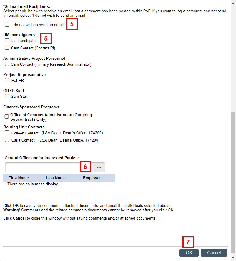 screenshot of Post a Comment for the Entire Project activity window steps 5-7