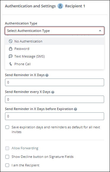 screenshot showing the authentication options