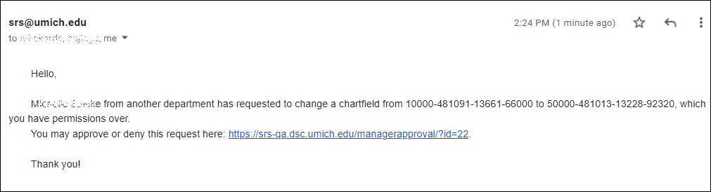 screenshot showing requestor email
