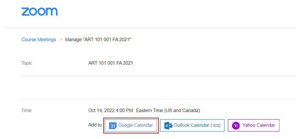 Add a Zoom Meeting to Google Calendar from Canvas ITS Documentation