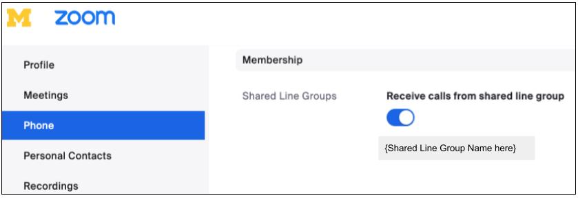Zoom Phone Shared Line Group toggle on in Zoom Web Portal