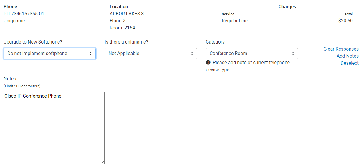 screenshot showing example of entering conference room phone information