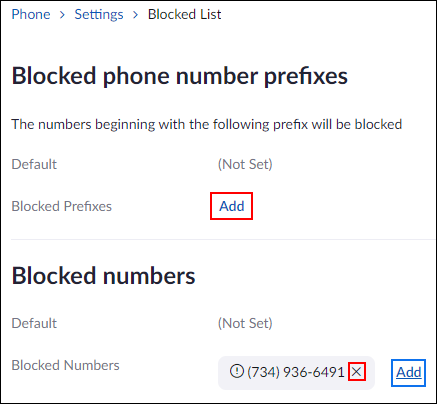 screenshot showing the blocked call menu