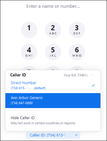 screenshot showing outbound caller id field selection