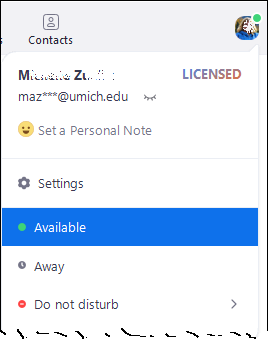 zoom presence status screenshot