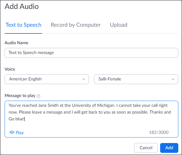 screenshot showing text to voice options