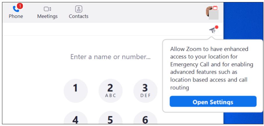 ZoomPhone in Windows Allow Location dialog box