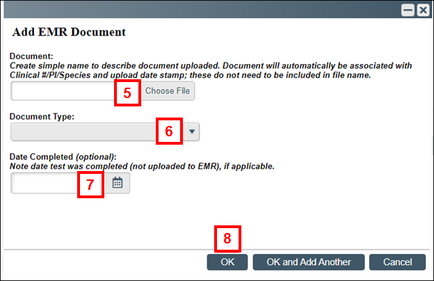 Add EMR Document screenshot steps 4-7