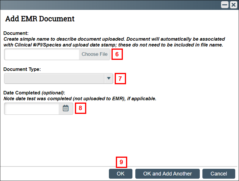 Add EMR Document screens steps 6-9