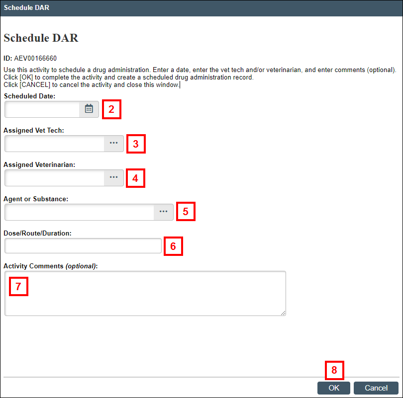 Schedule DAR window in eRAM screenshot