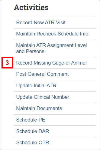 Activities menu on ATR workspace in eRAM screenshot showing step 3