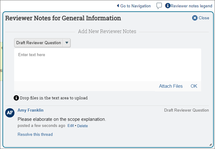 Reviewer Notes interface