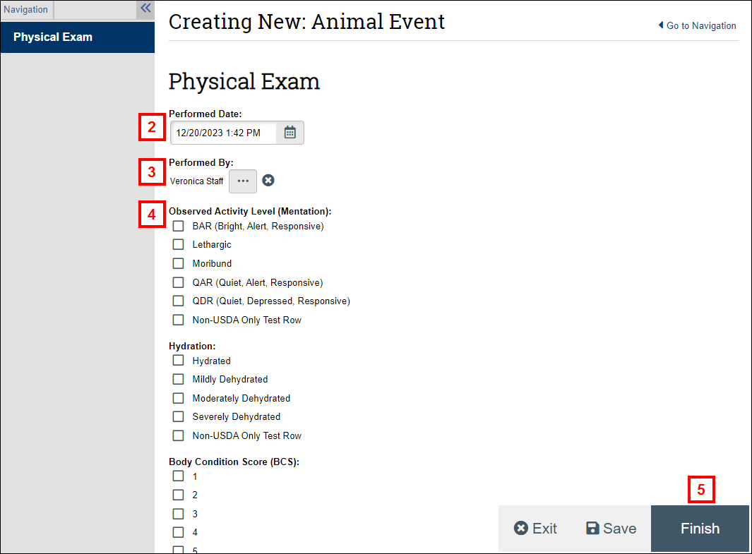 Physical Exam worksheet screenshot