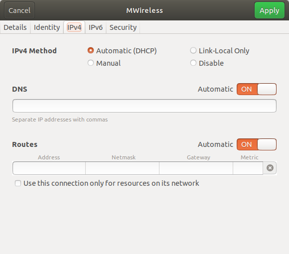 Screenshot of the IPv4 tab on Linux