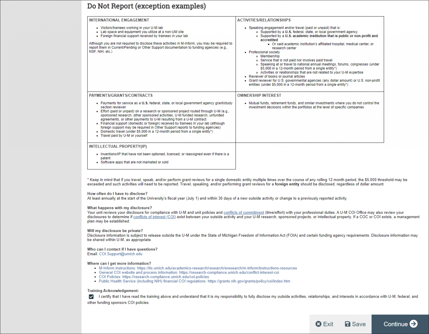 Disclosure & COI Training Page bottom