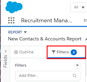 New Report - Filters tab