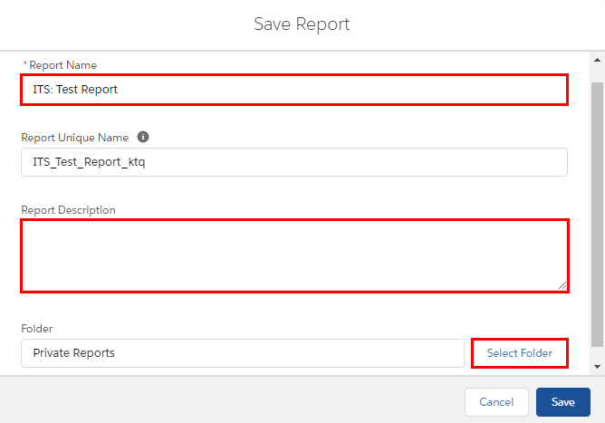 Save Report window