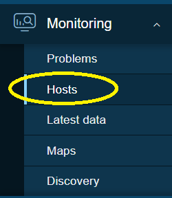 Zabbix Monitoring menu with Hosts highlighted