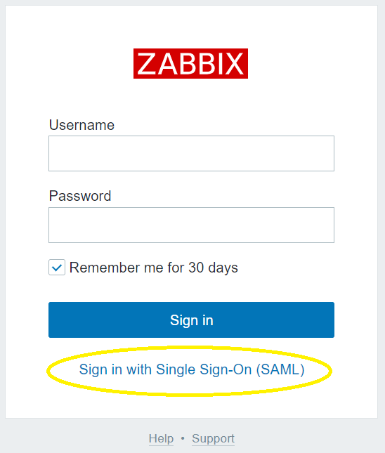 Zabbix login with Single Sign-On (SAML) link