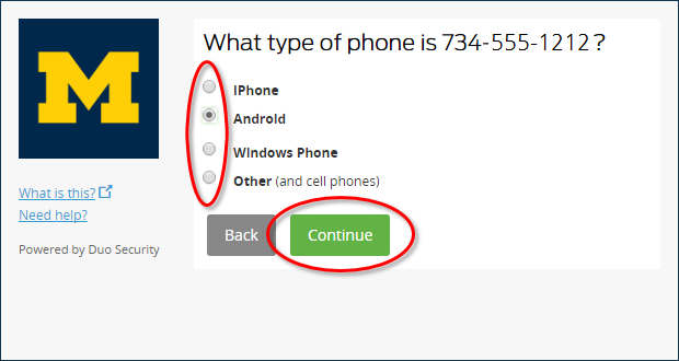 Verify phone type (operating system) page