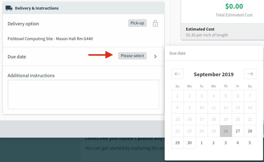 Screenshot of date picker to select a due date.