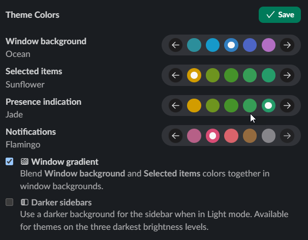 New Slack theme customization options in Preferences