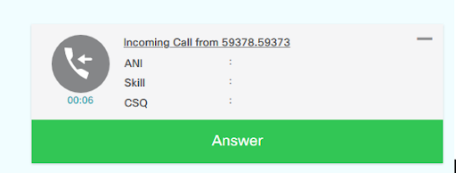 Screenshot of an incoming call in Cisco Finesse, showing the green Answer button.