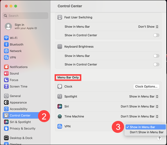 Control Center window showing steps 2 and 3.