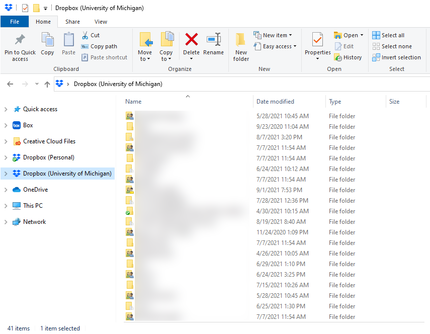 Windows File Explorer view of Dropbox desktop app folder