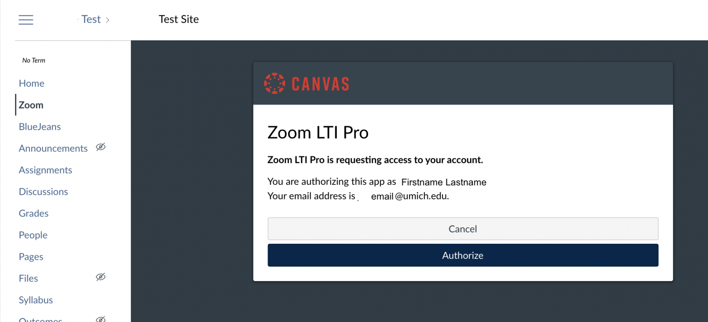 Zoom LTI Pro is requesting access to your account