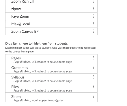 User dragging the Zoom app up into the course navigation